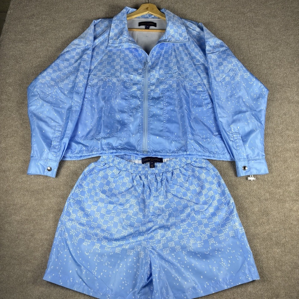 Louis Vuitton Blue Monogram Windbreaker Jacket & Shorts Set Size 38 Italy RW202W